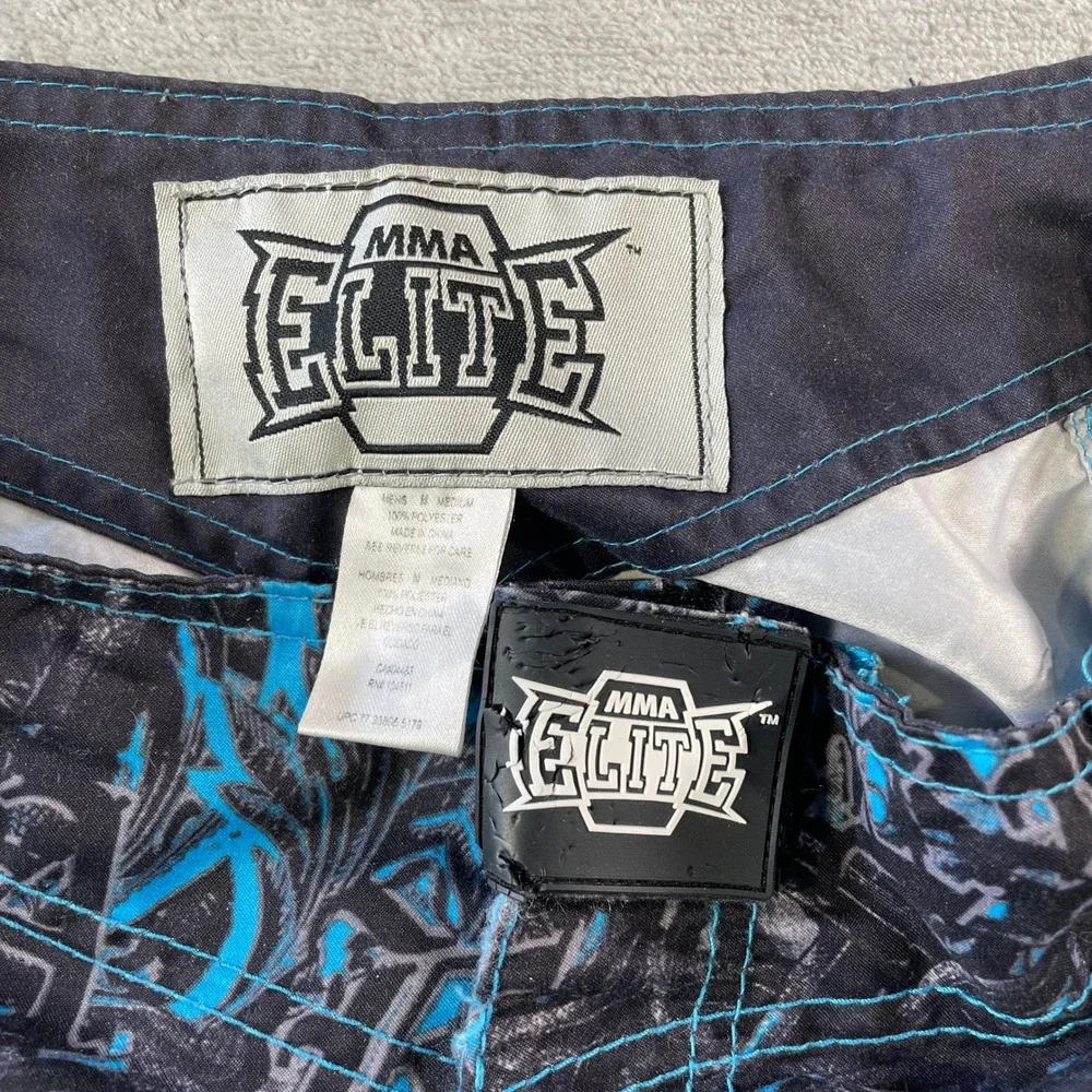 MMA Elite Board Shorts Mens Medium Black Blue Lion Y2K MMA Fighting Training
